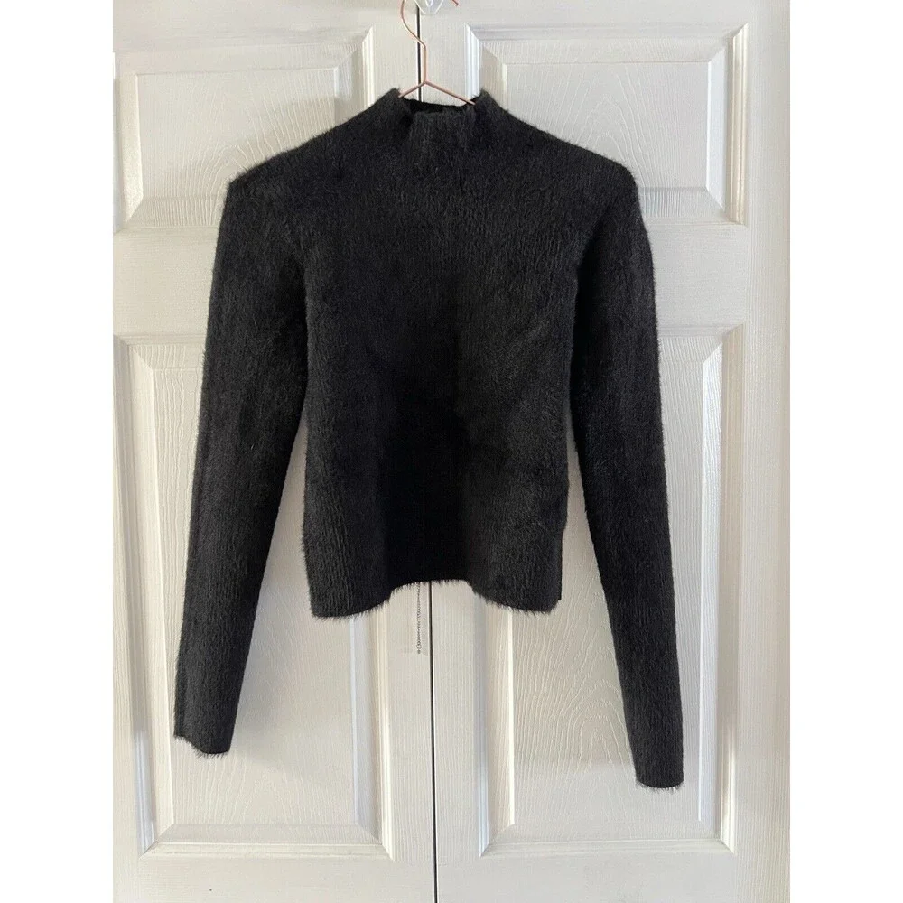 H:our Revolve Mock Neck Open Back Black Sweater With Rhinestone Chain‎ Size XS